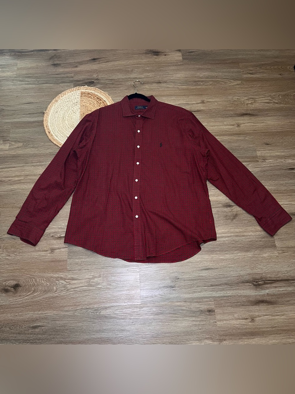 POLO RALPH LAUREN Mens Long Sleeve Button Down Red and Black Gingham Check
